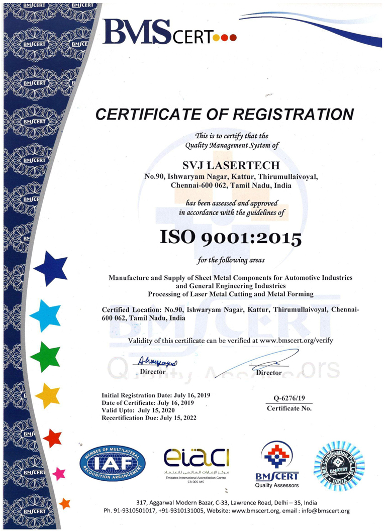 SVJ Lasertech - ISO Certified Company Chennai